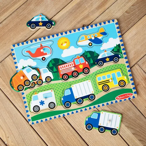 Vista 9 de Rompecabezas de madera con imágenes vehículos de Melissa & Doug, Multicolor