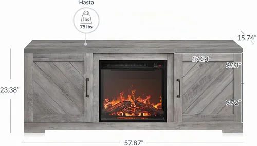 Vista 2 de BELLEZE Hilo 58" puerta de granero TV consola para televisores de hasta 65" Gris desteñido