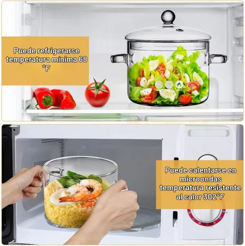 Vista 5 de DOITOOL Olla de sopa de vidrio con tapa, olla de cocina de vidrio borosilicato para estufa, cocción a fuego lento transparente para fideos