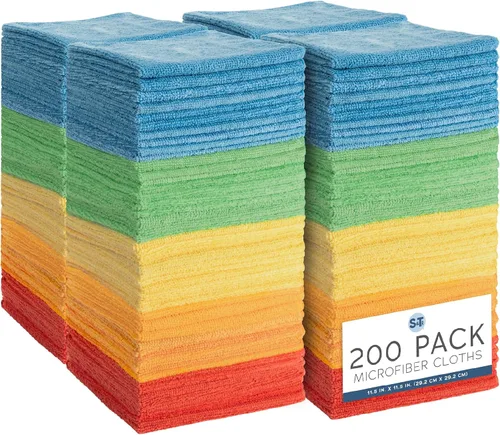 Vista 10 de S&T INC. Paquete de 50 paños de limpieza de microfibra, toalla de microfibra a granel para el hogar, toallas de microfibra reutilizables