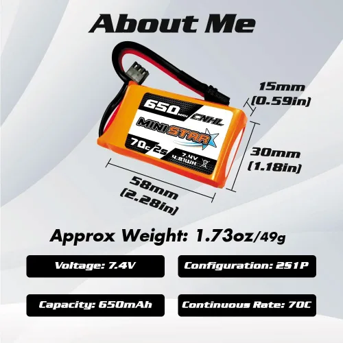 Vista 3 de CNHL Batería Lipo de 650mAh 7.4v 2s 70C con enchufe XT30 para 120 tamaño FPV Torrent 110 Inductrix FPV Racing Drone como EMAX Tinyhawk 2 Tiny Whoop