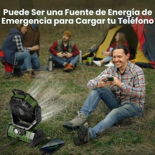 Vista 5 de Odoland Ventilador de camping de 30000 mAh con linterna LED, recargable, funciona con batería, oscilante con control remoto y gancho, ventilador