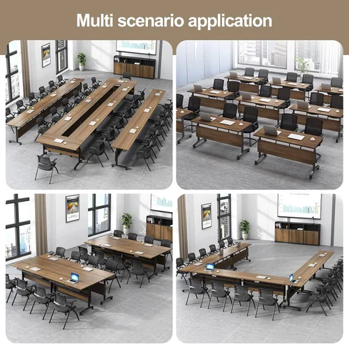 Vista 8 de Mesa de conferencias plegable, mesas de sala de conferencias con ruedas, mesa rectangular grande y plegable para reuniones de 6 a 12 personas, mesa