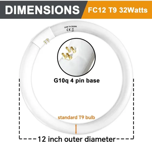 Vista 5 de FC12T9/WW - Juego de bombillas fluorescentes circulares de 32 vatios y FC8T9/KB de 22 W, 8 pulgadas, T9, 22 W y 32 W, 32 W, luz circular blanca