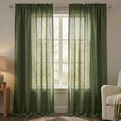 Vista 115 de Mrs.Naturall - Cortinas transparentes con bolsillo para barra de 36x63 pulgadas de lino mezclado negro