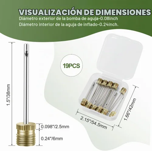 Vista 2 de 20 Pack Brass Ball Pump Needles with Storage Case - Heavy Duty No Break Air Pump Needles for Basketball