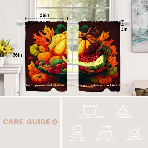 Vista 522 de Shrahala Orange Autumn Autumn Blackout Curtain Tiers, Fall Kitchen Valance Light Blocking Tier Drapes with Rod Pocket, 2 Pack 26 X 24 in