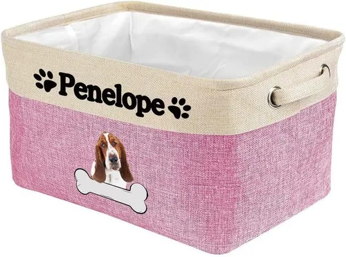 Vista 28 de Cesta de almacenamiento decorativa personalizada para cachorros, caja de juguetes rectangular de tela con 2 asas para organizar armario, garaje Azul