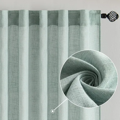 Vista 2 de MIULEE Cortinas de lino verde mar de 84 pulgadas de largo para dormitorio y sala de estar, cortinas de ventana con textura de lino suave y grueso