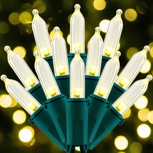 Vista 14 de Juego de luces de cadena navideñas azules de 200 unidades LED, 66 pies de cable verde, juego de luces festivas UL certificadas de grado comercial