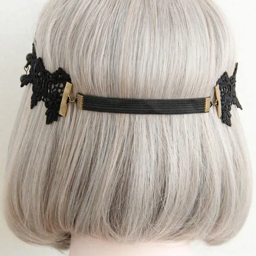 Vista 6 de Catery Diadema de vampiro gótica de encaje negro para Halloween, accesorios de vampiro para mujer