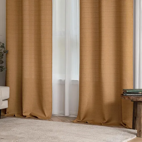Vista 6 de MIULEE Cortinas texturizadas de lino sintético marrón natural de 84 pulgadas de largo, juego de 2 paneles para sala de estar y dormitorio, tejido