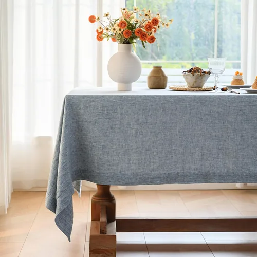 Vista 10 de Linen World - Mantel de lino de otoño de 90 x 60 pulgadas, mantel rectangular lavable de lino francés para comedor, al aire libre, bodas