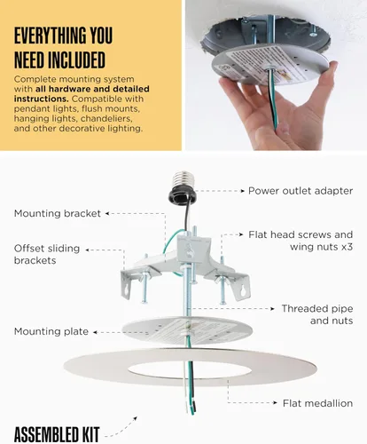 Vista 6 de The Can Converter R56 Kit de Conversión de Luz Empotrada en Lata con Medallón de Techo de Acero Plano de 7"¾ - Mejoras para el Hogar para Latas