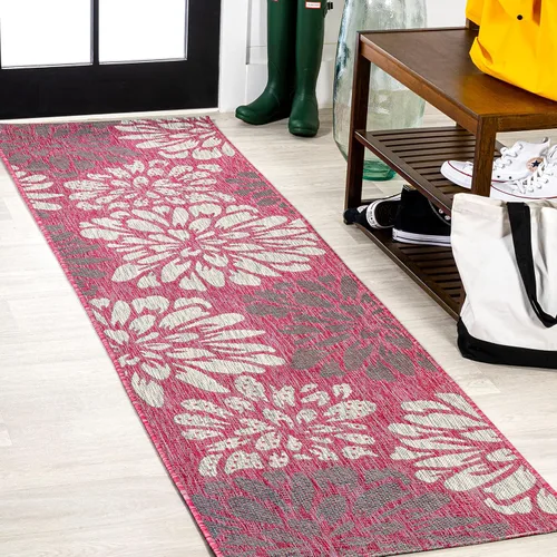 Vista 41 de JONATHAN Y Alfombra Corredor de Tejido Texturizado Floral para Interiores y Exteriores 2X8 Marrón/Crema, Zinnia Moderna para Patio Trasero, Patio