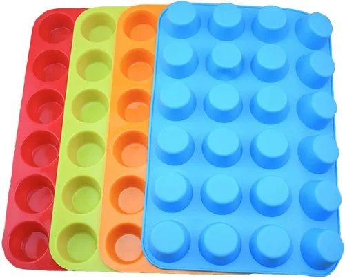 Vista 10 de Qtopun Mini molde de silicona para magdalenas, 4 unidades de 24 tazas de molde de silicona para hornear, moldes de silicona para magdalenas