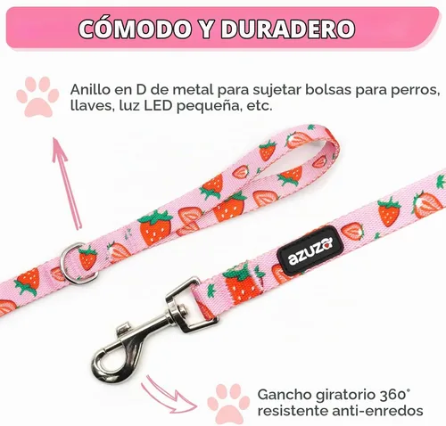 Vista 3 de azuza Juego de collar y correa para perro, collar de nailon y correa a juego para perros pequeños, fresa