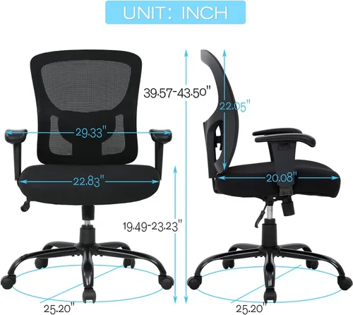 Vista 3 de HCY Silla de oficina grande y alta, silla de escritorio, 400 libras, silla de malla para computadora para personas pesadas, silla de escritorio