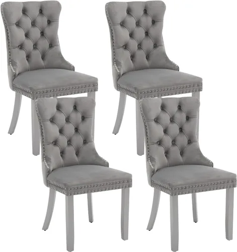 Vista 62 de Juego de 2 sillas de comedor de terciopelo beige, modernas sillas de cocina tapizadas