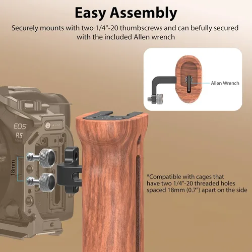 Vista 6 de Mango lateral de madera SmallRig con tornillos de 1/4"-20, carga máxima 15kg/33lbs, ajustable arriba y abajo, para mano izquierda o derecha