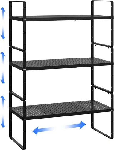 Vista 7 de Estante organizador de gabinete de cocina expandible, estante de metal resistente para especias apilable, estante de almacenamiento para gabinete