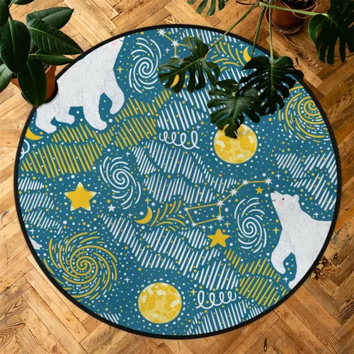 Vista 7 de Alfombra redonda de estrella de oso polar de 3 pies, alfombra circular pequeña, suave, antideslizante, lavable, alfombra ultrafina para entrada