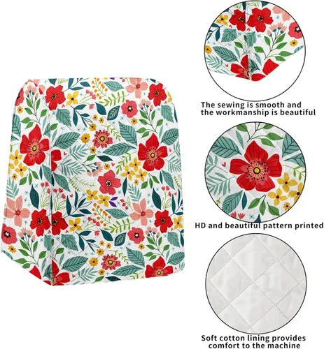 Vista 4 de Funda para batidora de pie floral con bolsillos, acolchada a prueba de polvo, compatible con KitchenAid de 5 a 8 cuartos de galón, Hamilton Beach