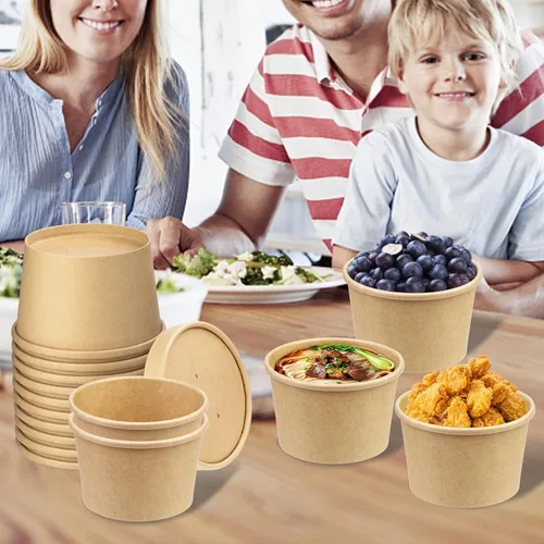 Vista 7 de Paquete de 75 recipientes de papel para sopa de 8 onzas con tapas, tazas de helado, recipientes de papel desechables con tapa ventilada, cuencos