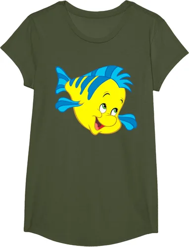 Vista 109 de Disney Camiseta de disfraz de cara grande de la Sirenita Flounder Sidekick