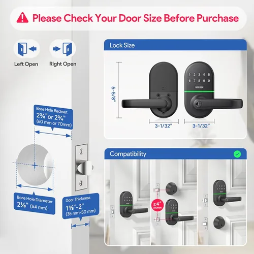 Vista 7 de Cerradura de puerta con teclado inteligente y asa: cerradura de puerta de entrada sin llave, digital electrónica, de código, fácil instalación