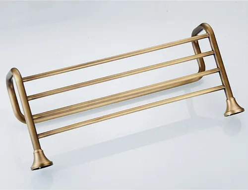 Vista 5 de Toallero de doble capa con toallero, toallero de latón antiguo montado en la pared, estante organizador de almacenamiento de baño europeo moderno