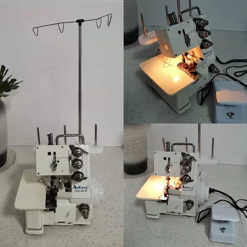 Vista 2 de Máquina de coser Overlock de 4 hilos, máquina de coser para el hogar+controlador de pie, DP5 x 80-95, 1200 puntadas/minuto