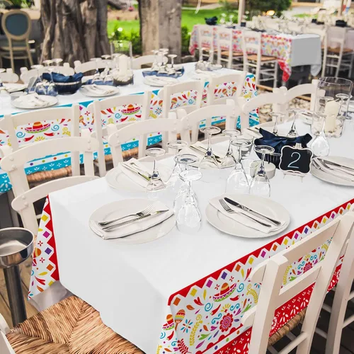 Vista 4 de Gatherfun Suministros para Fiestas y Decoraciones del Cinco de Mayo - Ultimate Paquete de 2 Suministros para Fiestas Mexicanas con Vibrante Mantel
