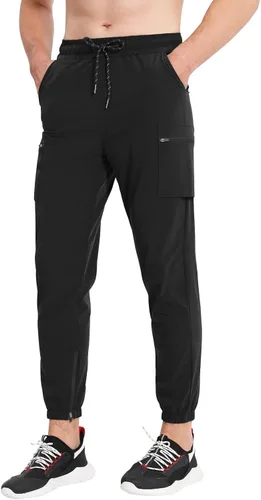 Vista 4 de BROKIG Pantalones deportivos ligeros de entrenamiento para hombre, con cremallera en el tobillo, para gimnasio, atletismo, correr, pantalones