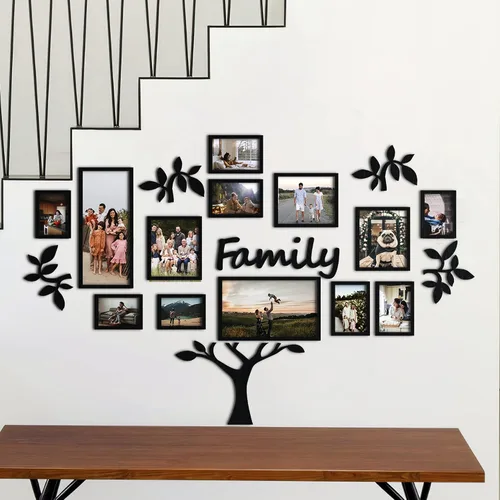 Vista 6 de JustLikeWood Árbol genealógico grande de madera de 47.2 x 29.9 pulgadas con marcos de fotos, marco de fotos para bricolaje, calcomanías de pared