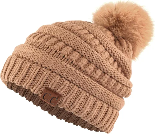 Vista 14 de Gorro unisex liso con pompón y ribete (HAT-43) de C.C Hatsandscarf Exclusives Marfil