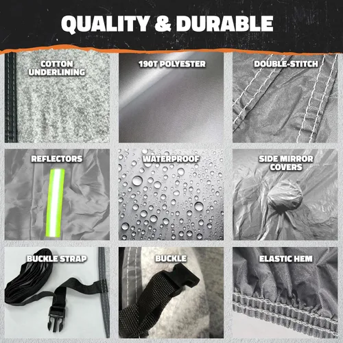 Vista 5 de Mockins - Funda para automóvil de poliéster plateado 190T, para todo tipo de clima, transpirable e impermeable, protegerá tu vehículo contra