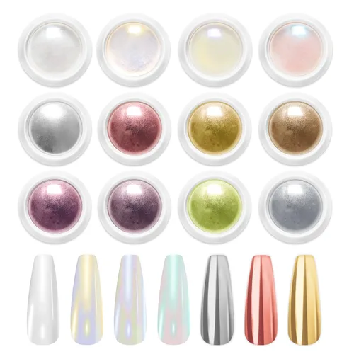 Vista 10 de Polvo de uñas cromado dorado LEDSUUEI Super Mirror Nail Glitter, polvo de metal Holo cromo para uñas, pigmento blanco aurora, dona vidriosa perla