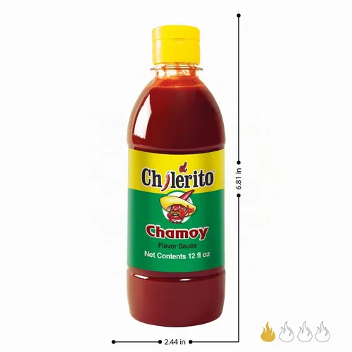 Vista 2 de Paquete de 6 Salsas EL CHILERITO sabor a chamoy de 12.0 fl oz/12 onzas líquidas – Alimentos mexicanos – Excelente para adornar frutas y aperitivos