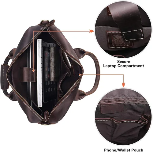 Vista 5 de CUSTOMHOUZZ - Maletín de piel para hombre con cremallera, para hombre