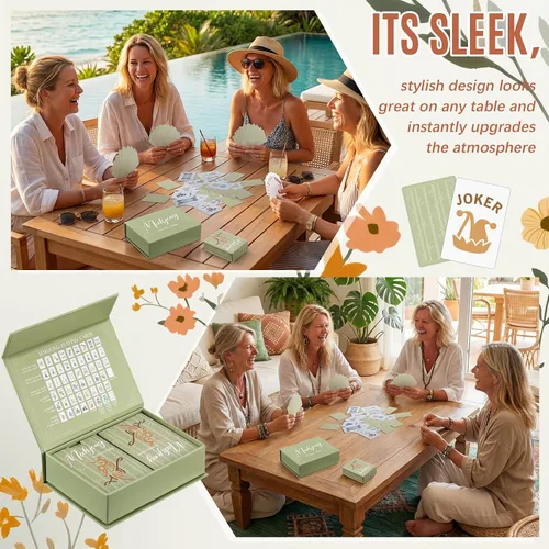 Vista 6 de Soulchen Juego de tarjetas de Mahjong americano de PVC de 168 piezas Boho