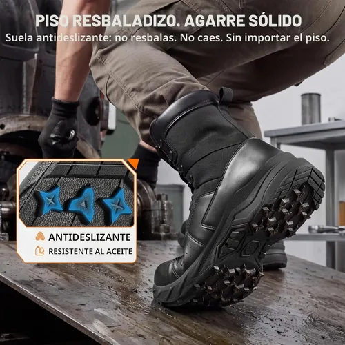 Vista 5 de NINGO Botas de trabajo tácticas militares para hombre, punta suave, 8 Negro