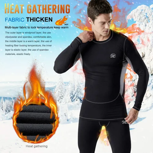 Vista 4 de MeetHoo Conjunto de ropa interior térmica para hombre, capa base de compresión, ropa de invierno con forro polar largo, ropa de correr y esquiar