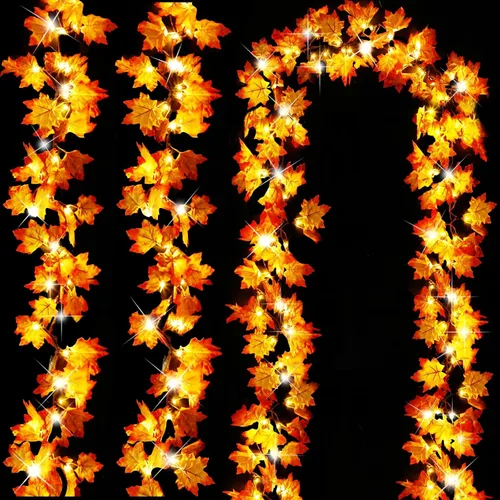 Vista 11 de Temporizador y paquete de 3 guirnaldas de otoño con luces de calabaza 60