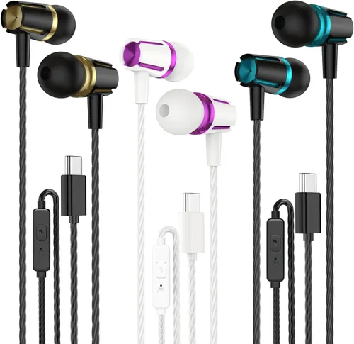Vista 8 de Rayleigh Paquete de 5 auriculares con cable, auriculares con micrófono, auriculares con bloqueo de ruido estéreo de graves pesados, compatibles
