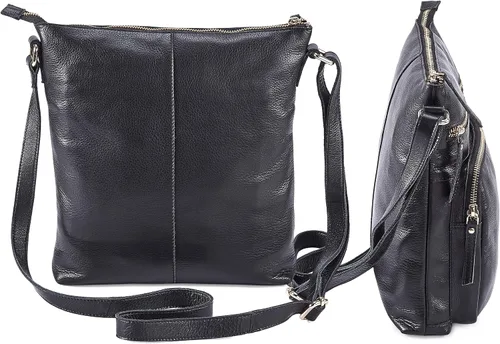 Vista 2 de Bolsos cruzados de cuero genuino y carteras para mujeres, bolsos de hombro cruzados hechos a mano, elegantes y modernos