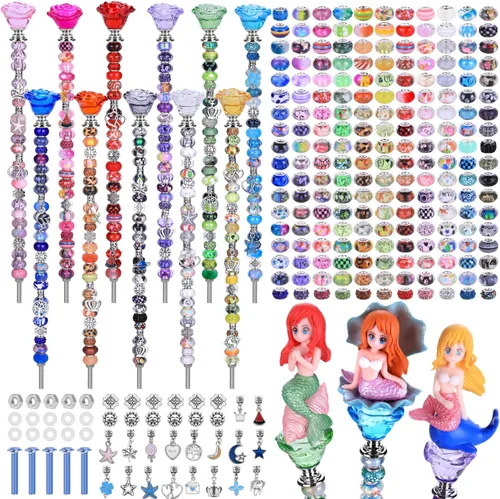 Vista 13 de Kit de 158 piezas de varitas de hadas de bricolaje para jardín, múltiples esquemas de color con cuentas europeas, cristales y puntas de diamante