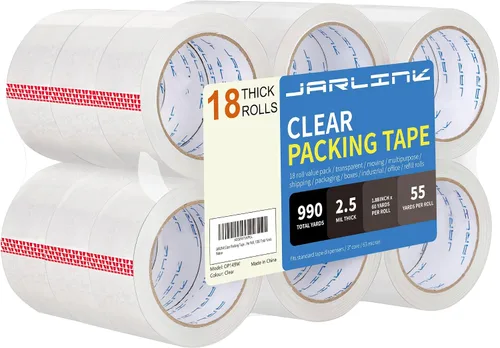 Vista 8 de JARLINK Cinta de embalaje transparente (12 rollos), cinta de embalaje resistente para embalaje de envío, sellado en movimiento, 1.88 pulgadas