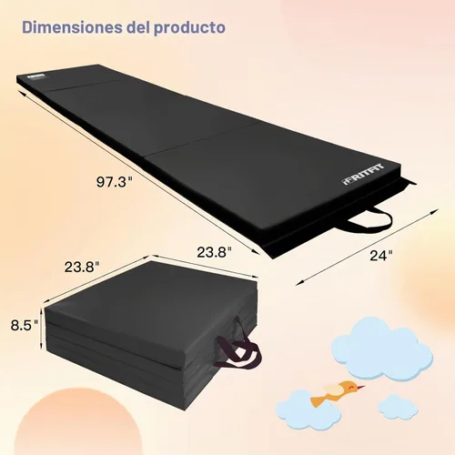 Vista 2 de RitFit Upgraded Folding Exercise Mat, 2 Inch Thick Gymnastics Mat Negro (2' x 8')