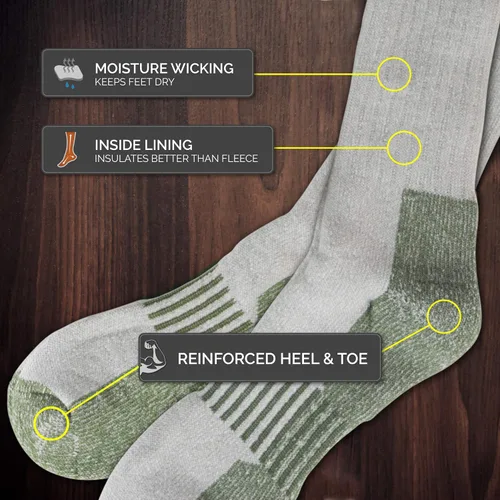 Vista 5 de HOT FEET Paquete de 4 calcetines para hombre, calcetines de senderismo activos y exteriores, totalmente acolchados, mezcla de lana térmica